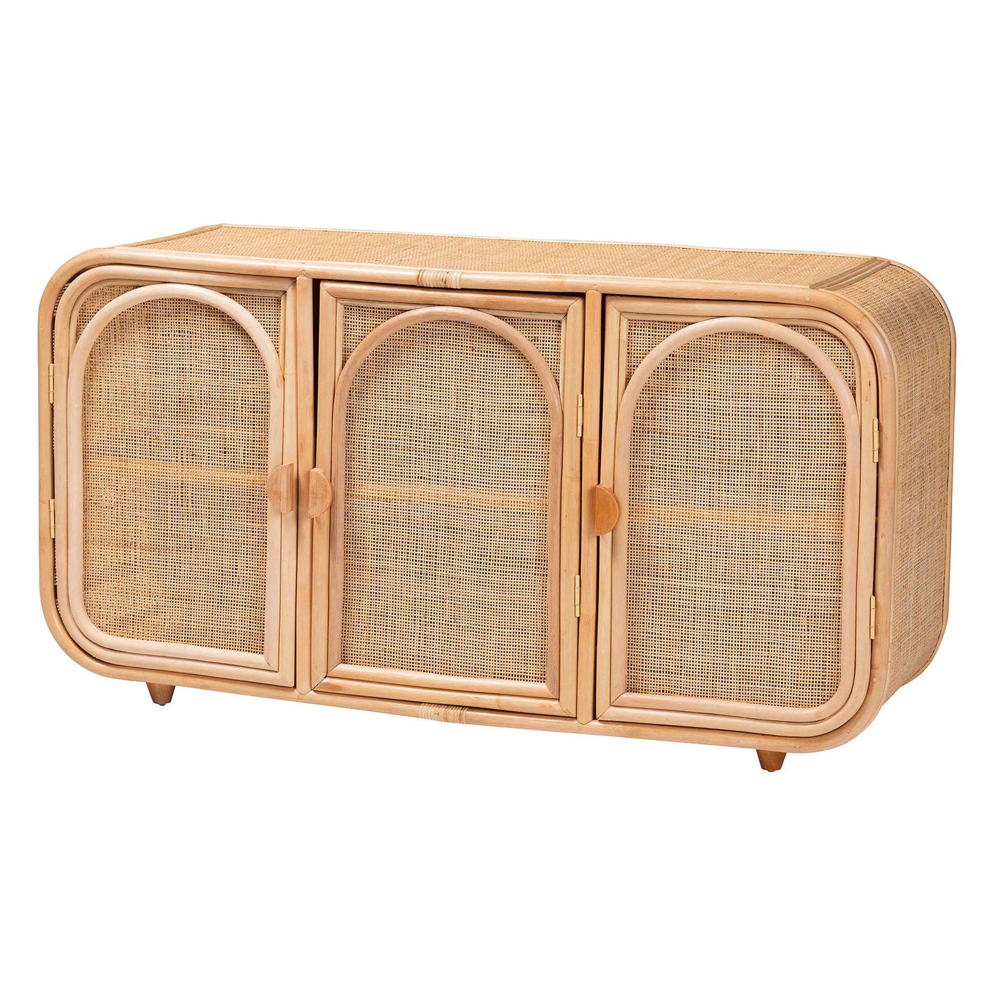 bali & pari Evania Bohemian Natural Rattan 3-Door Storage Cabinet